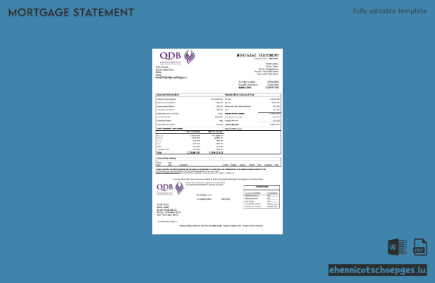 Hypothekenabrechnung der Qatar Development Bank in Word- und PDF-Formaten – Beispielvorschau